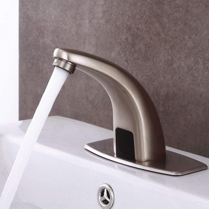 Fyeer Automatic Touchless Bathroom Faucet, Motion Sensor Activated Hands Free Brush Nickle Sensor Mixer with Deck Plate - Image 2